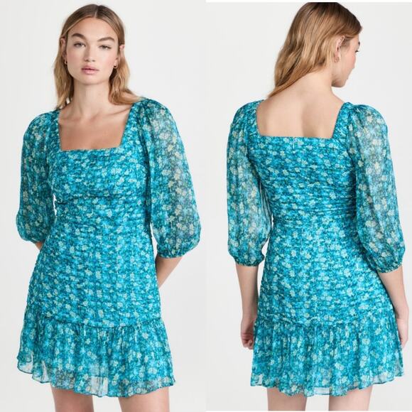 Shoshanna Dress Womens 2 Mystic Blue Gold Metallic Cassia Square Neck Mini Party - Picture 1 of 10